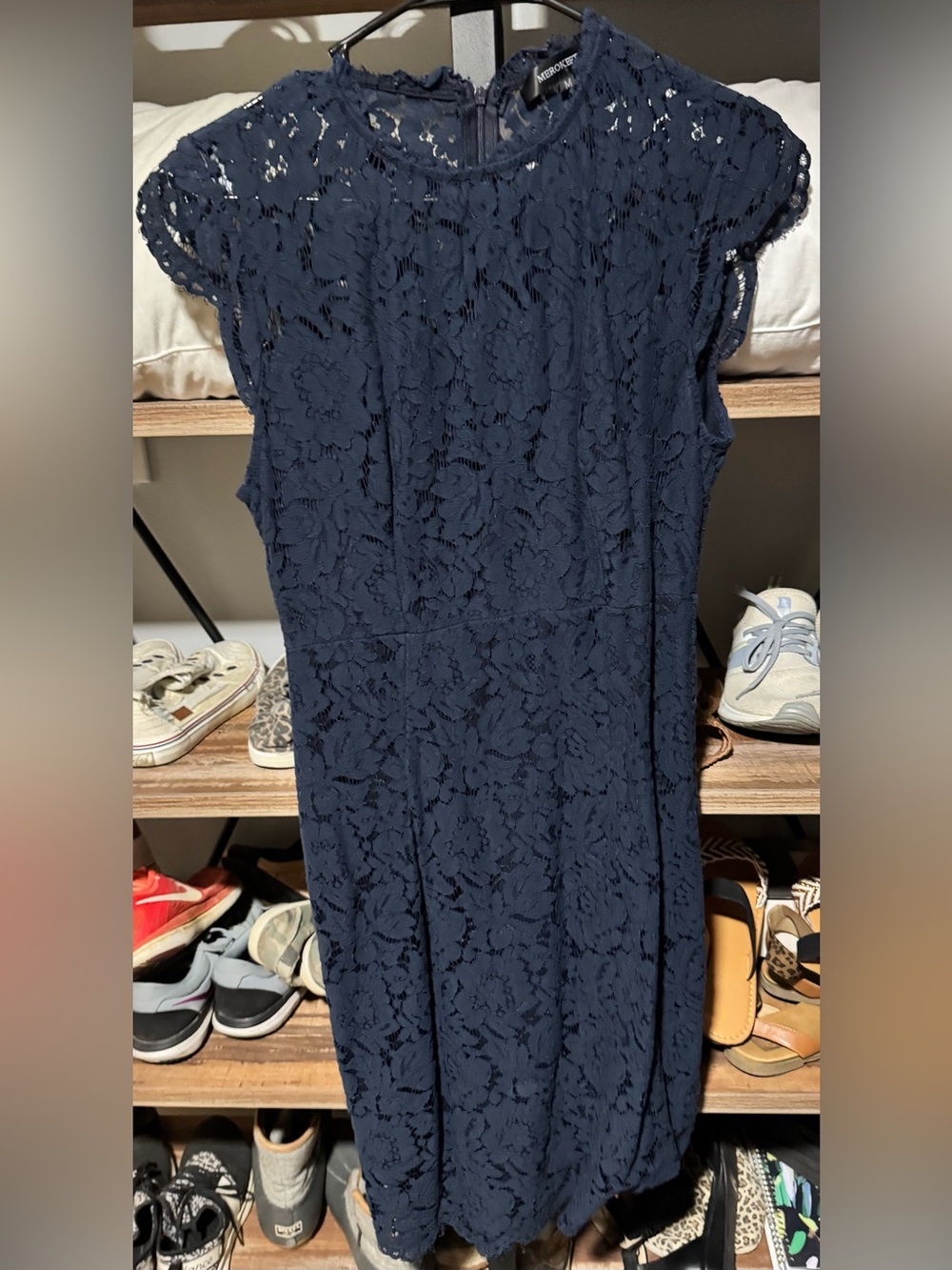 Lace Cap-Slee Midi Dress in Navy by Ann Taylor